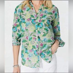 J. JILL Tropical Floral Pattern Cotton & Silk Blouse Size M Boho Resort Wear